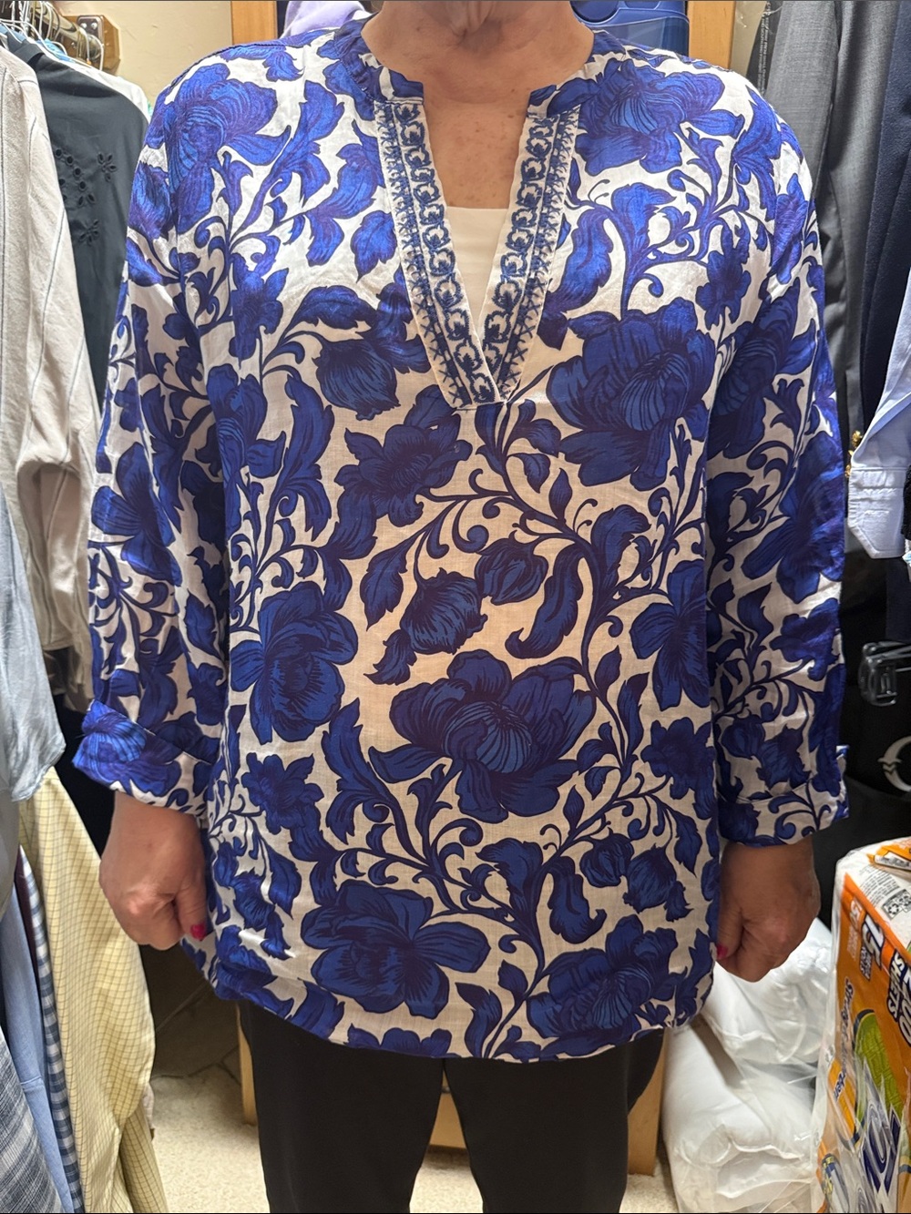 Johnny Was Royal Blue Floral V-Neck Tunic